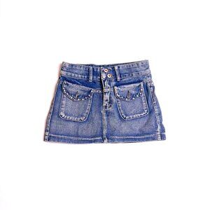 y2k denim mini skirt w/ front pockets and jewels